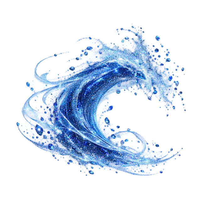 Sapphire blue glitter wave curling inward