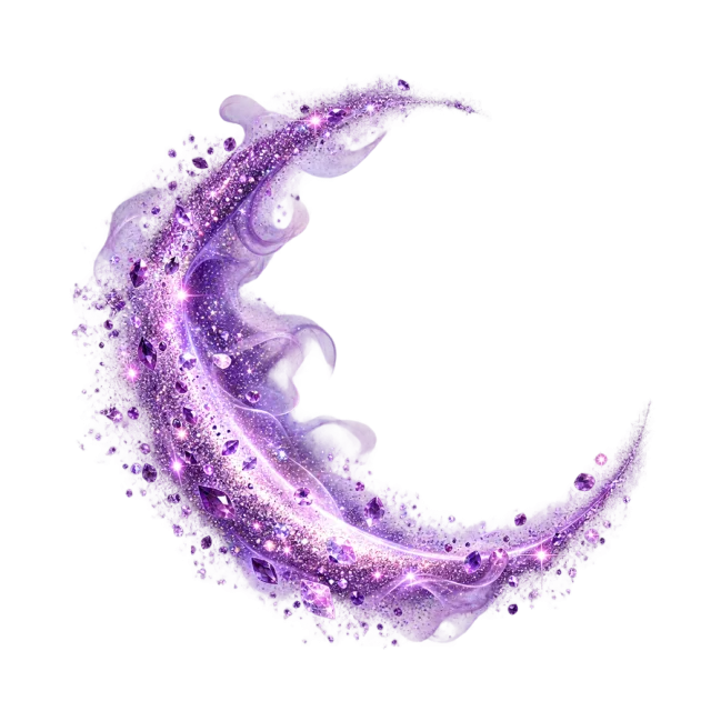 Purple glitter crescent with soft translucent edges