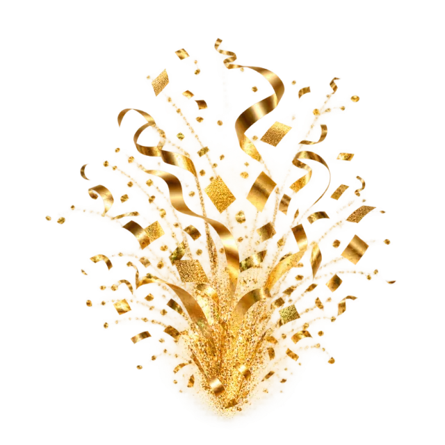 Golden foil-style confetti fountain