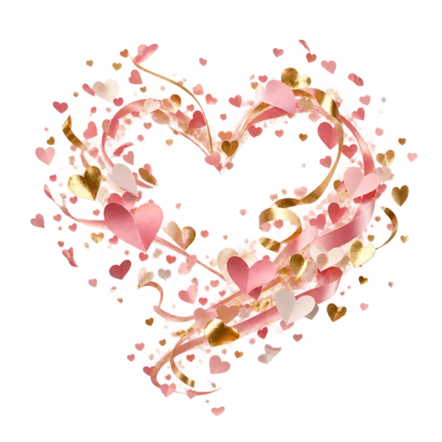 Pink and cream heart-shaped confetti swirl