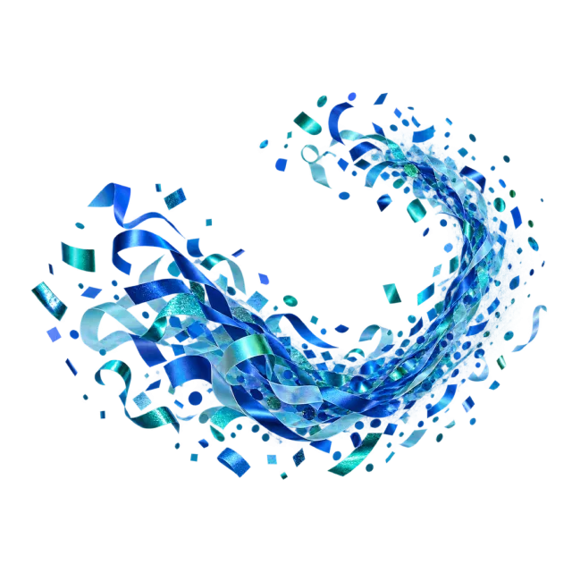 Blue and teal curling confetti wave