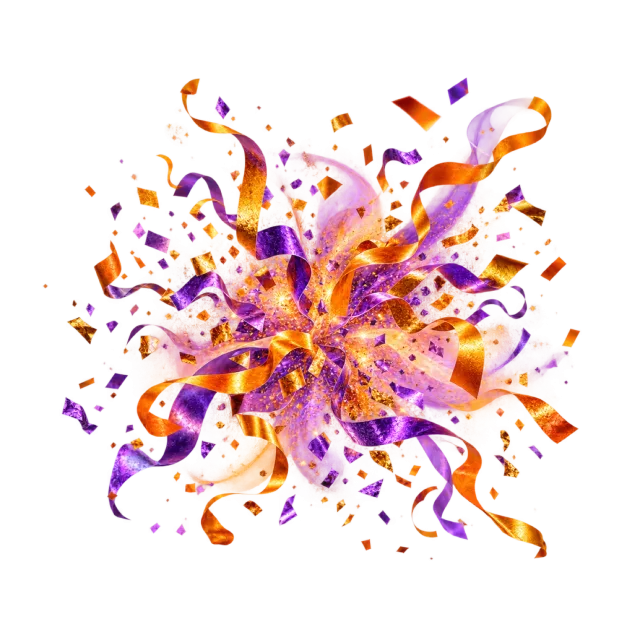 Orange and purple streamers bursting outward
