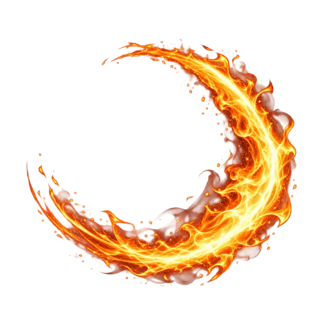 Orange flame crescent with bright yellow edges