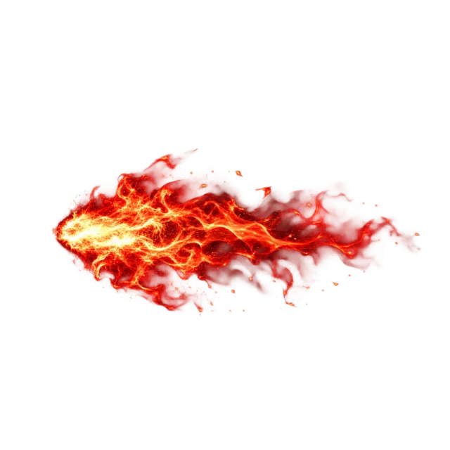 Red horizontal flame jet with a bright leading edge
