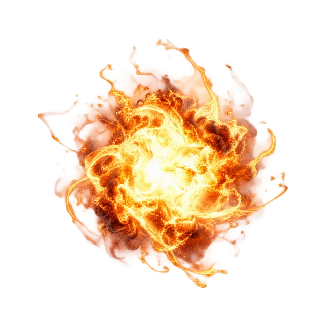 Compact orange fireball with a white-yellow core