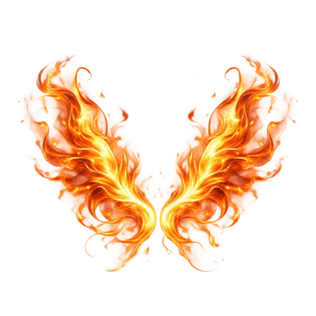 Two orange flame wings curling upward