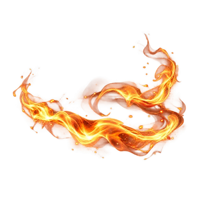 Low orange flame ribbon with curling tips