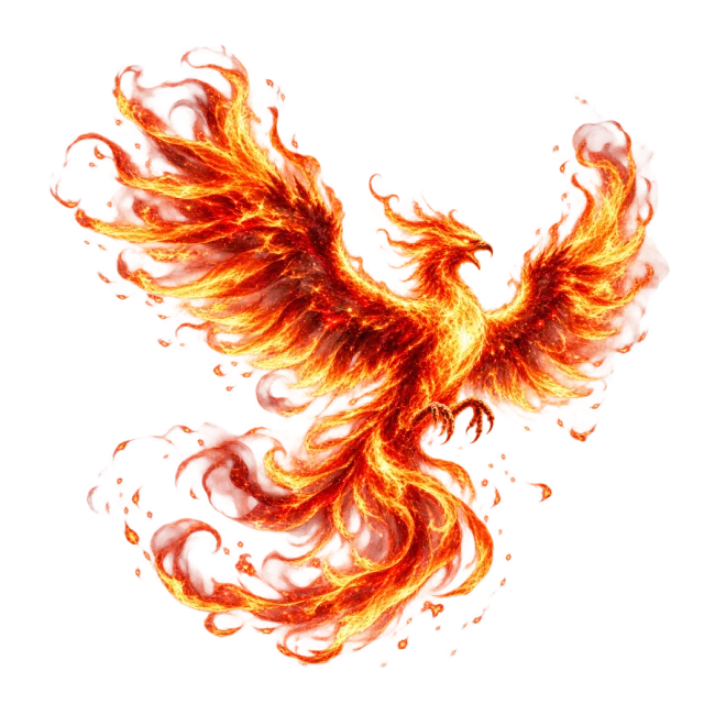 Phoenix-shaped orange flames with spread wings