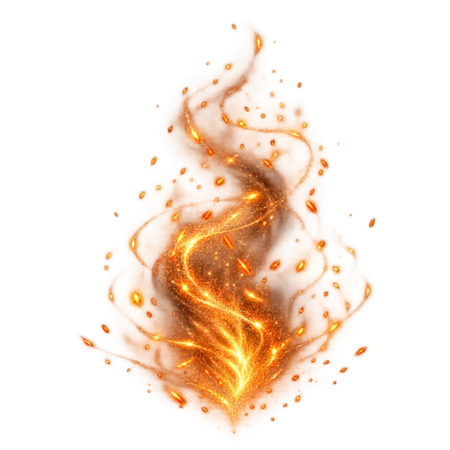 Amber embers rising through a smoky plume