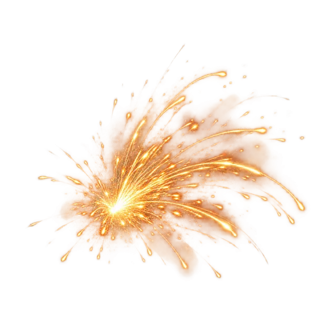 Golden fan of sparks from a bright origin