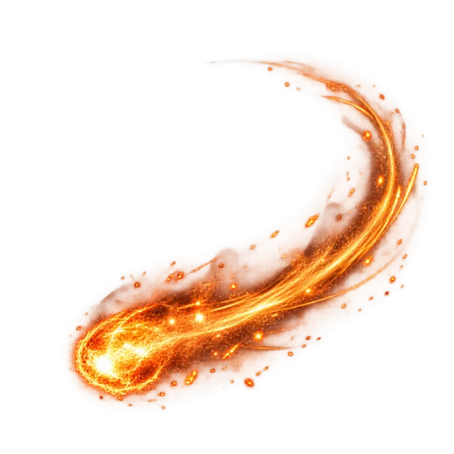 Orange meteor-like spark trail with a curved tail