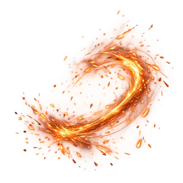 Copper-colored ember spray following an arc