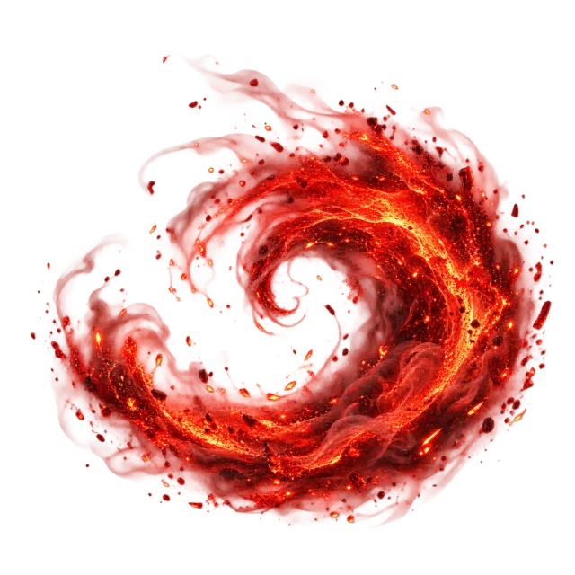 Crimson cinder wave curled into a spiral