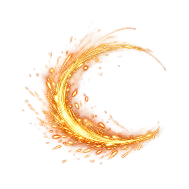 Golden spark crescent with scattered particles