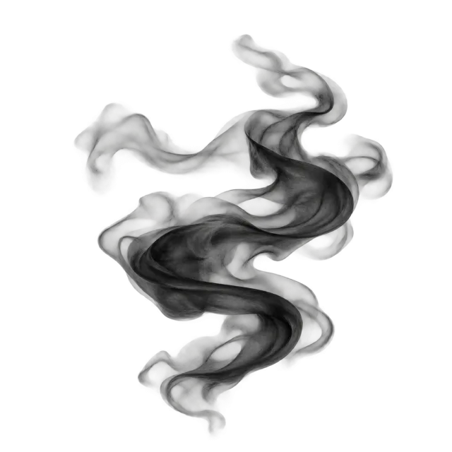 Charcoal smoke twisting in a narrow ribbon