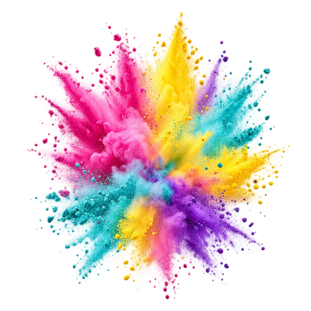 A burst of pink, yellow, turquoise and purple powdered color
