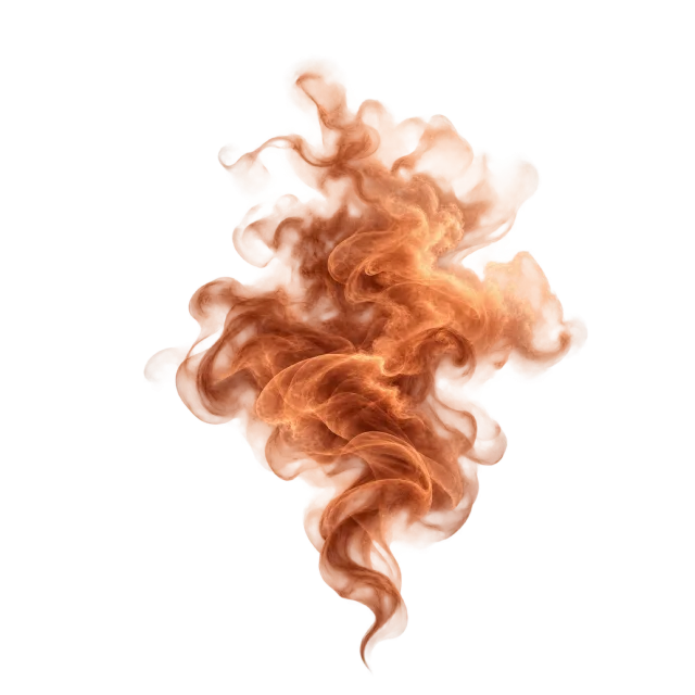 Copper-tinted smoke rising in a tapered plume