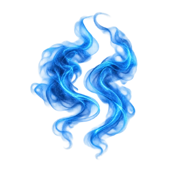Two blue smoke tendrils twisting upward