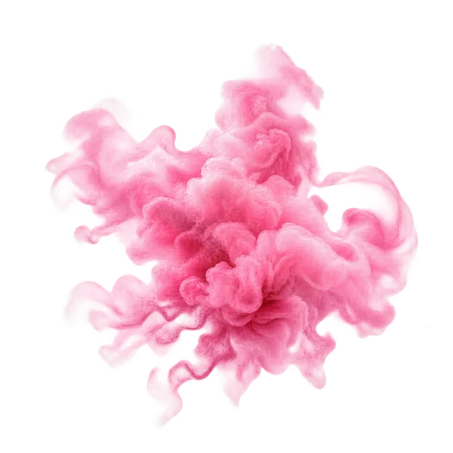 Dense pink smoke bloom with curling lobes