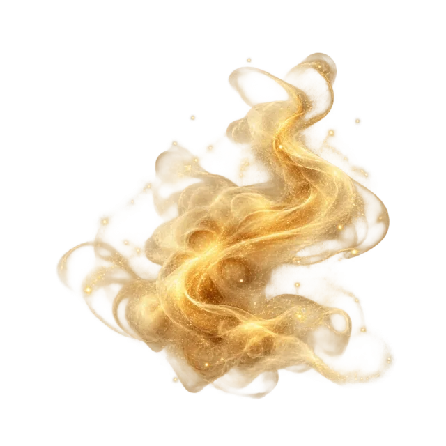 Golden vapor plume with soft curling layers