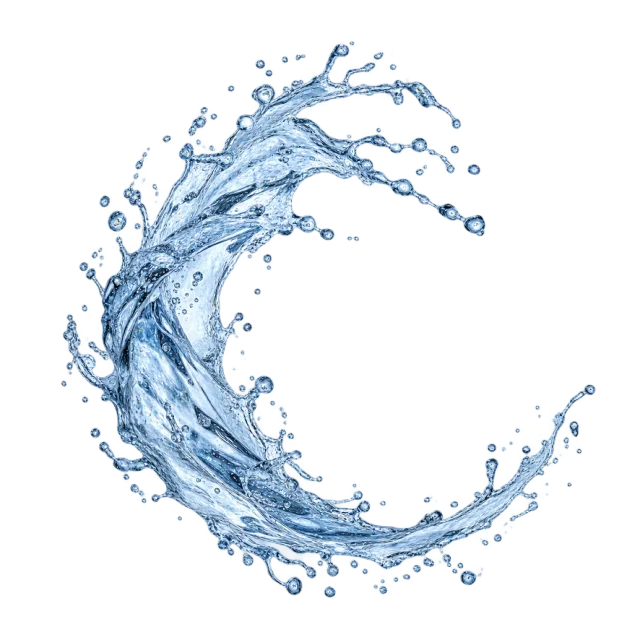 Sideways crescent splash with droplets along its edge