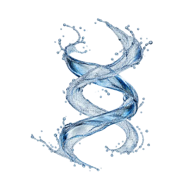 Two twisting clear liquid ribbons