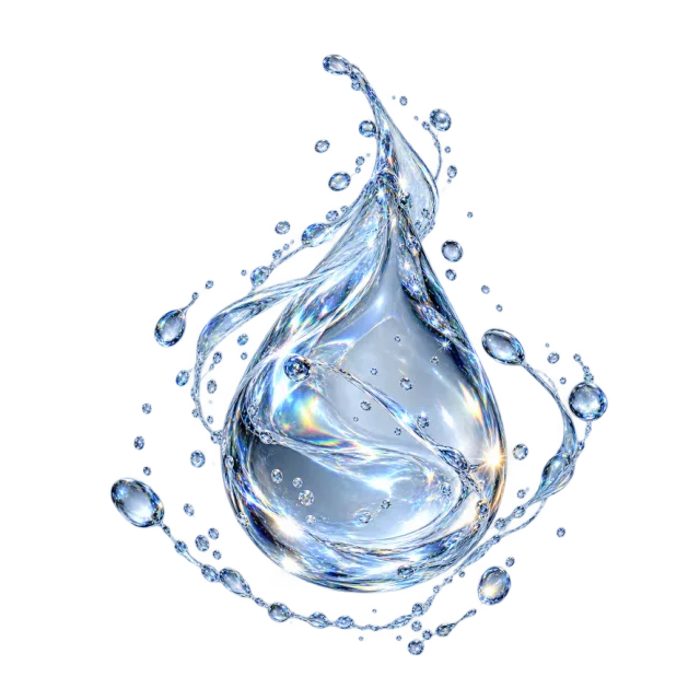 Large clear teardrop surrounded by smaller drops