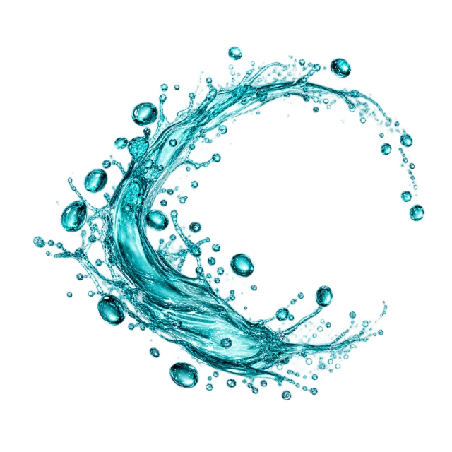 Turquoise liquid arc with bead-like droplets