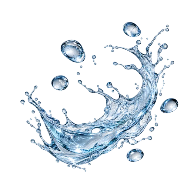 Clear upward splash surrounded by large floating drops