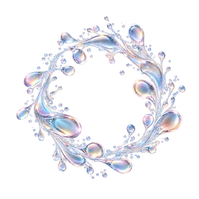 Pearlescent droplet wreath with a hollow center