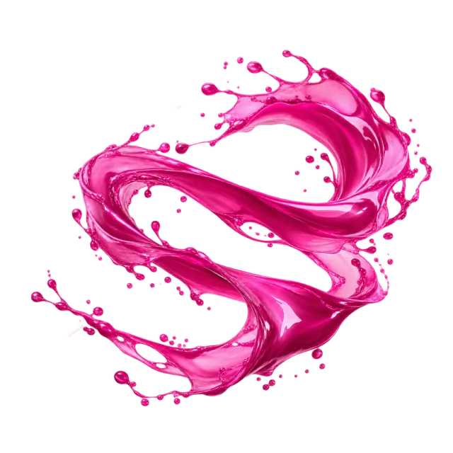 Magenta paint ribbon curling into a loop