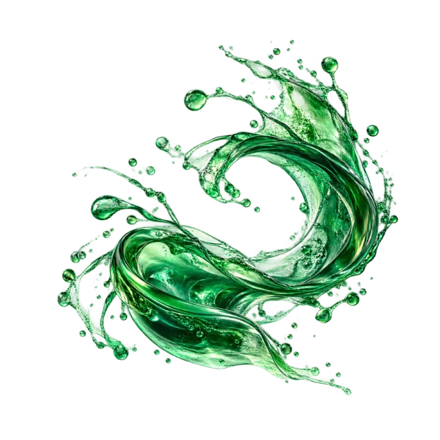 Emerald liquid curl with outward droplets