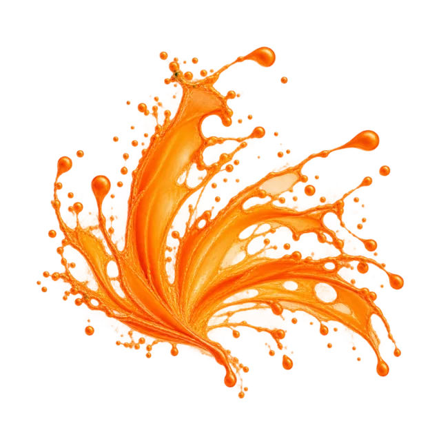 Orange paint fan bursting upward and outward