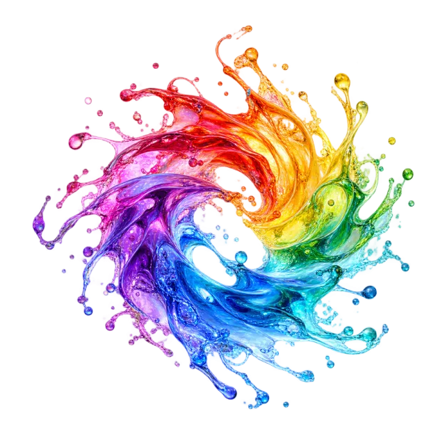 Rainbow liquid bloom swirling around a center