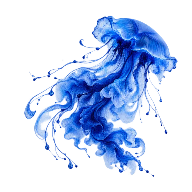 Cobalt ink plume with a jellyfish-like cap