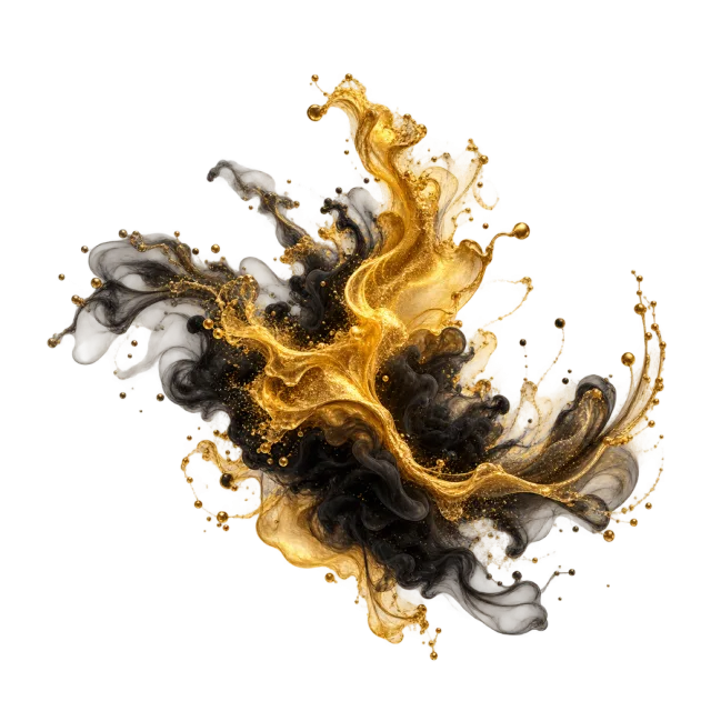 Golden and black ink billowing together