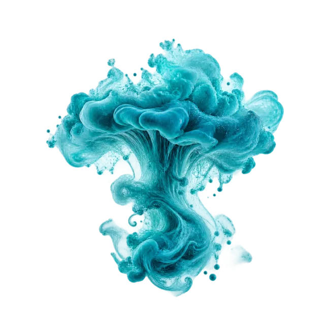 Turquoise ink cloud with a mushroom-like upper fold