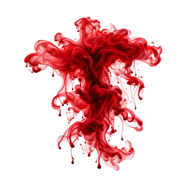 Crimson ink tendrils trailing downward