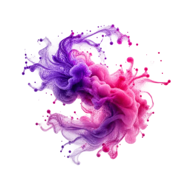 Violet and pink ink clouds meeting in a swirl
