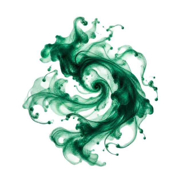 Emerald ink spreading in a spiral