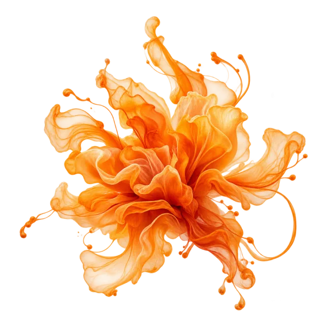 Orange ink bloom with petal-like curls