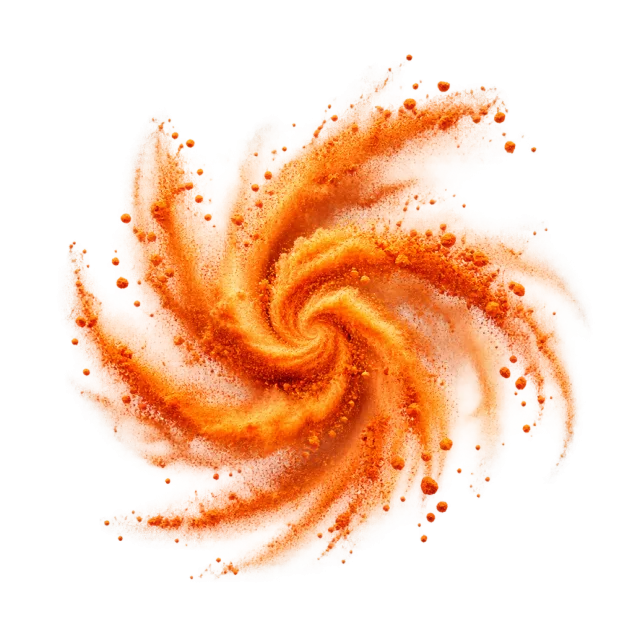 Orange powder spiral with fine particles