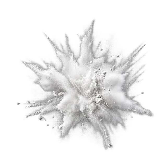 White chalk-like powder impact with sharp rays