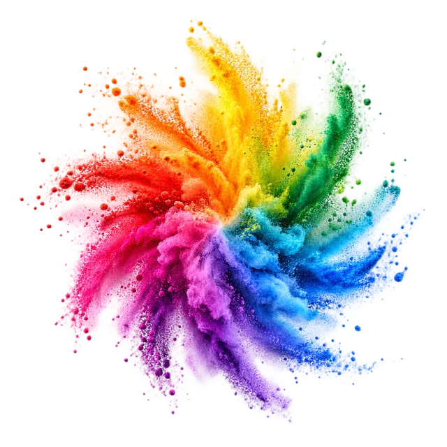 Multicolored powder fan arranged around a center