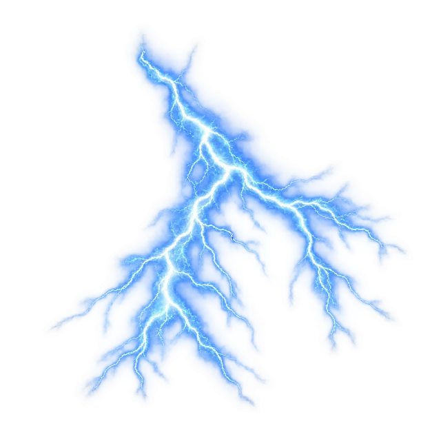 Forked blue lightning with a white core