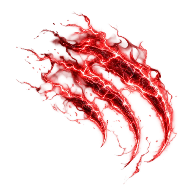 Three red claw-shaped lightning streaks