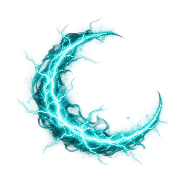 Teal crescent of crackling electrical branches