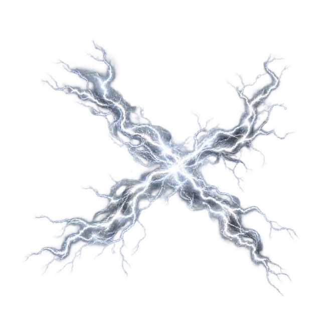 Silver-colored electrical bolts crossing in an X