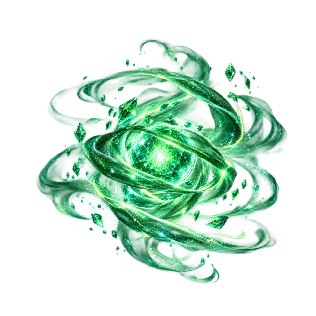 Emerald glowing core wrapped in swirling ribbons