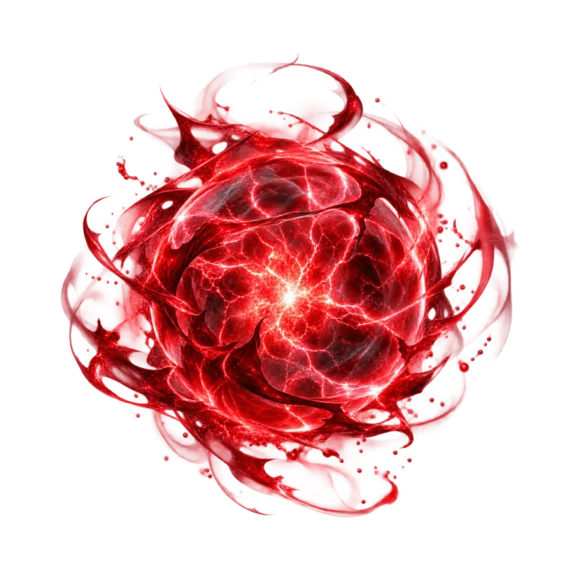 Crimson crackling sphere with curved outer trails